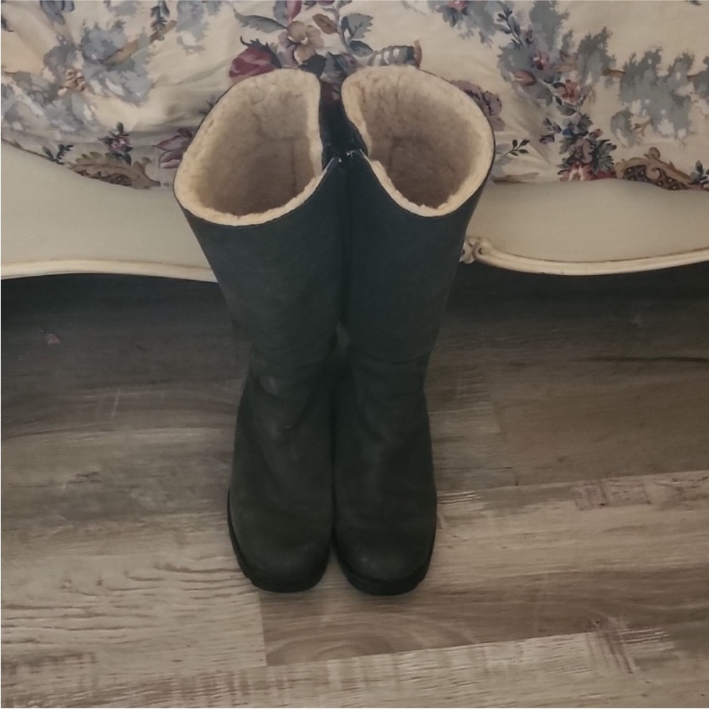 Ugg 1916 Broome II Tall Black Leather Sheepskin Riding Boots